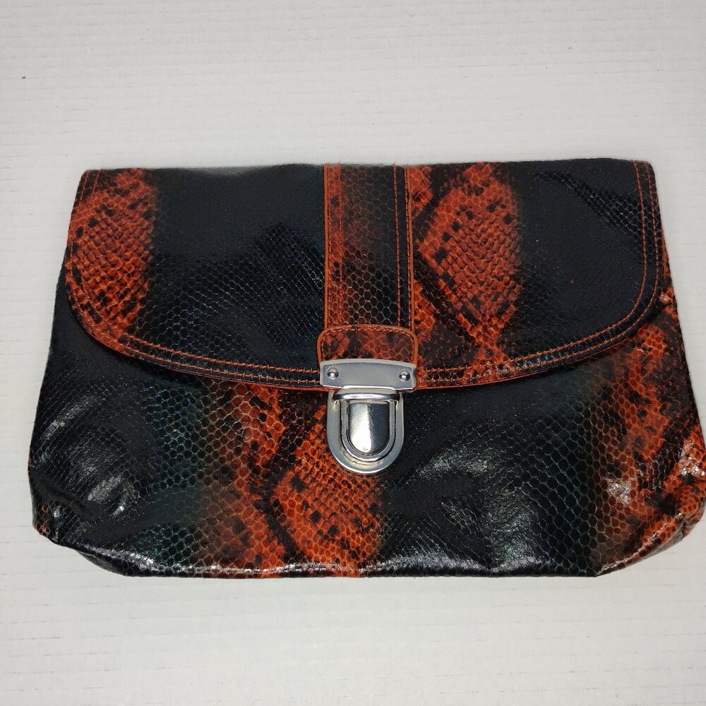 Mark by Avon Faux Snake Skin Clutch – Brown & Rust – Push Lock – Gently Used